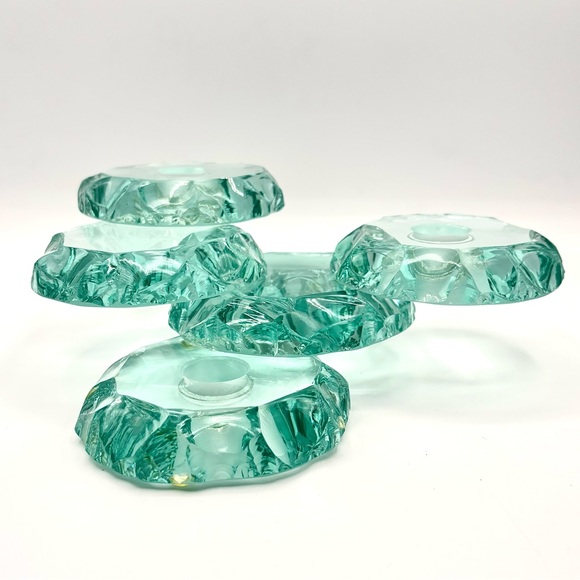 Stephen Schlanser Ice Chip Glass Candle Holder - Signed Multi-level Tiered 90s